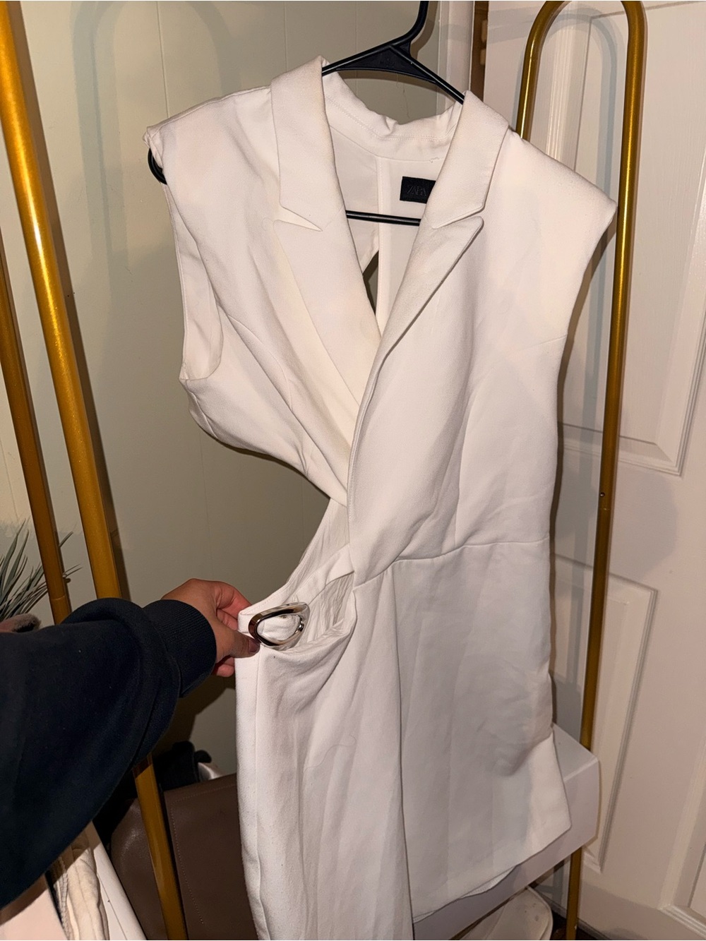 Zara White Sleeveless Wrap-Style Mini Dress with Ring Detail